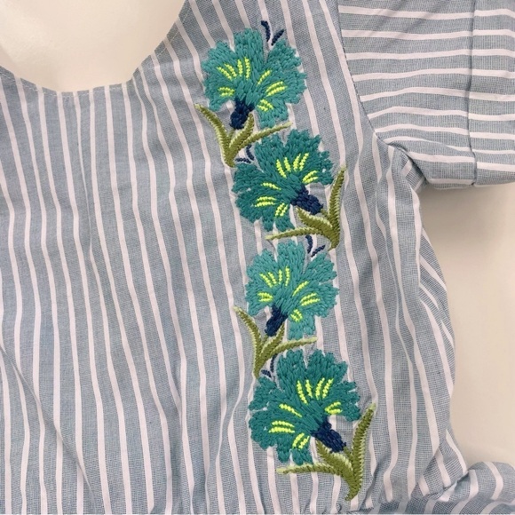 Tea Collection Blue White Stripes Embroidered Floral Dress Size 4 - Picture 4 of 7